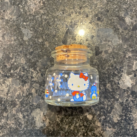 Sanrio Accessories - RARE VINTAGE SANRIO HELLO KITTY GLASS APOTHECARY JAR w/CORK LID - Japan 1976